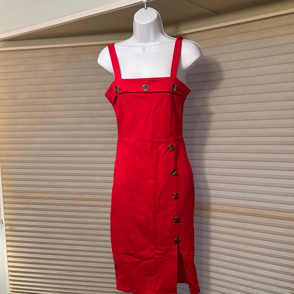 Stella Luce Scarlet Midi Dress with Button Details